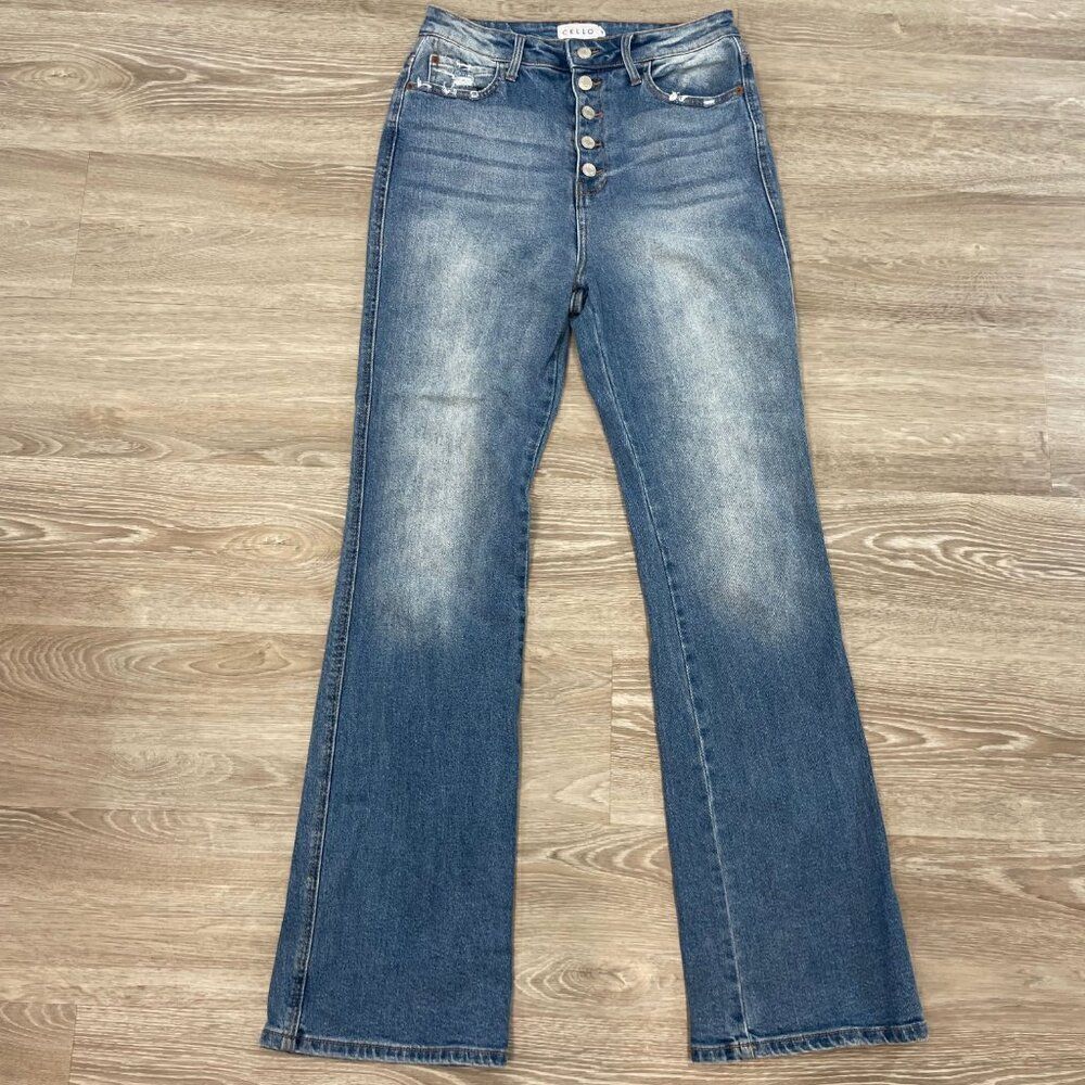 CELLO Blue Cotton Denim High Waist Boot Cut Washed Jeans size 29